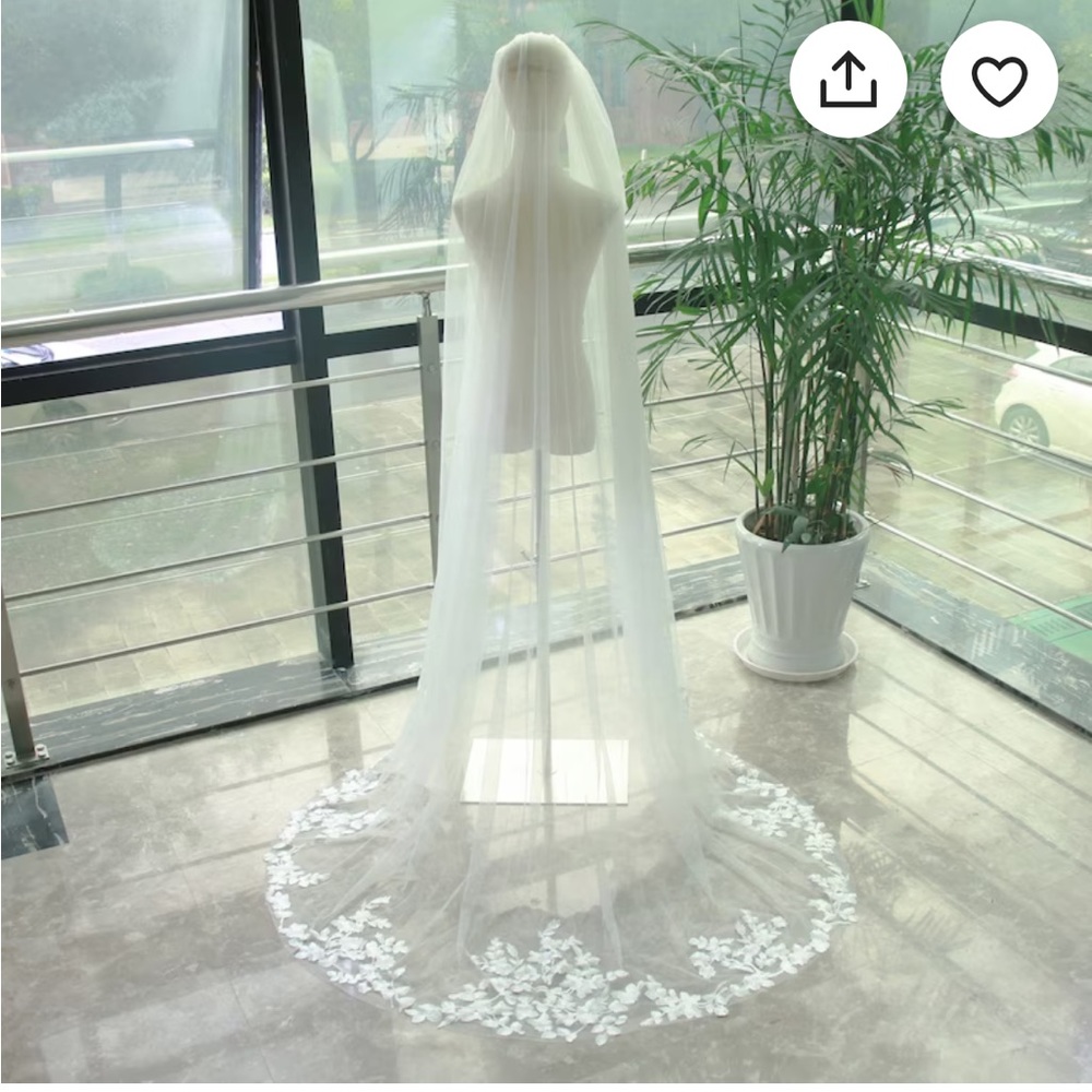 90 inch (chapel) ivory veil with floral embroidery